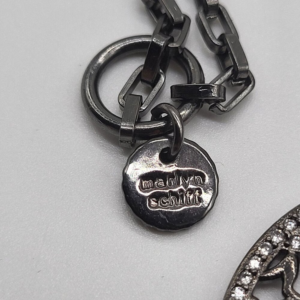 Marlyn Schiff Sugar Skull Rhinestone Pendant Necklace Gunmetal - Picture 4 of 10